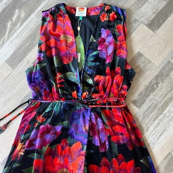 Farm Rio Black Flower Season Crushed Velvet Maxi Wrap Dress NWT Women’s Large - Picture 3 of 16